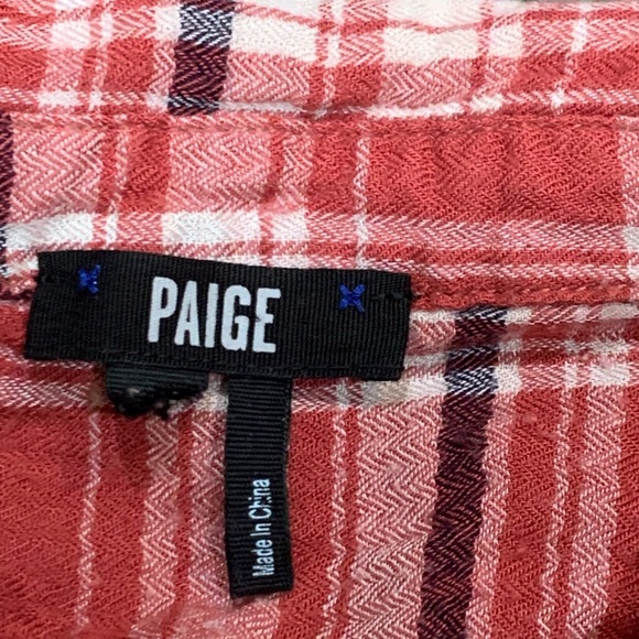 Paige Women plaid Ceder Cream / Evening Blue Long Sleeve Button-Down Shirt Size - Picture 4 of 7